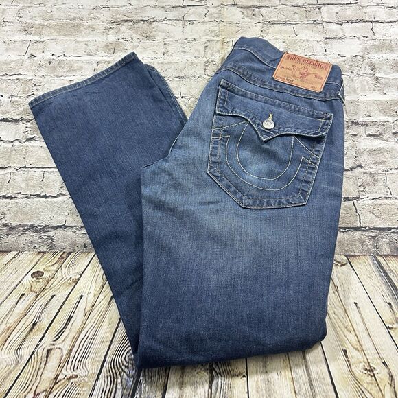 True Religion Jeans Mens 33x33 Blue Ricky Relaxed Straight Light Wash Denim - Picture 15 of 16